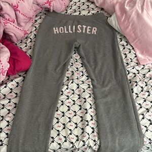 Hollister heather gray Terry Logo Graphic Boot Sweatpants with pink wording